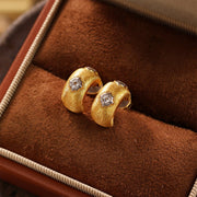 Crescent Brushed Gold Filled with Round CZ Huggie Earrings - LGG Jewelry